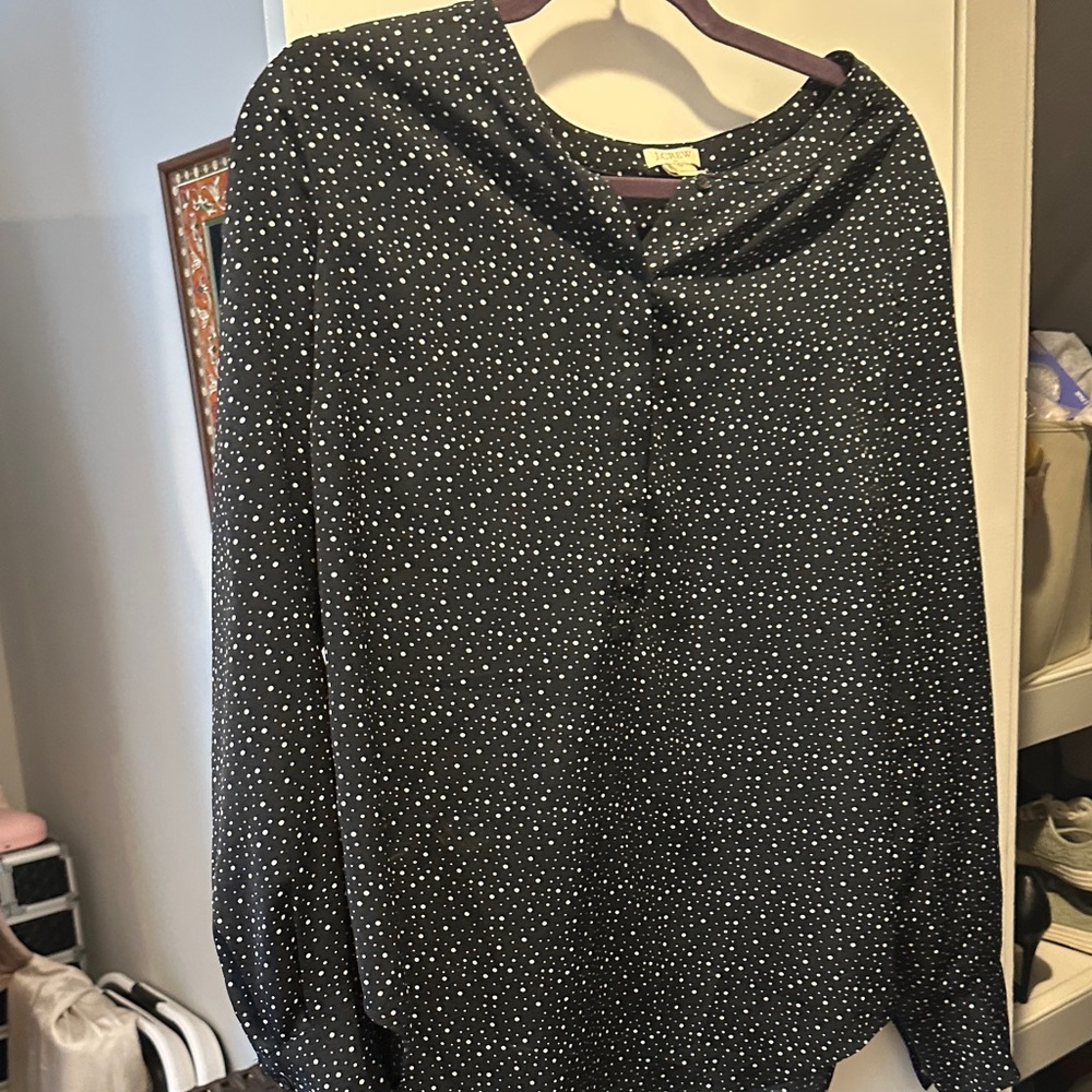J. Crew Navy and White Polka Dot Blouse